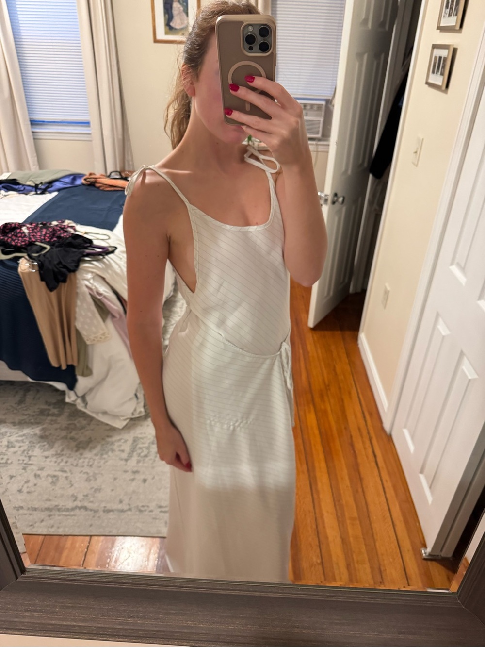 Frankie Shop Tie-Shoulder Satin Slip Dress in Ivory